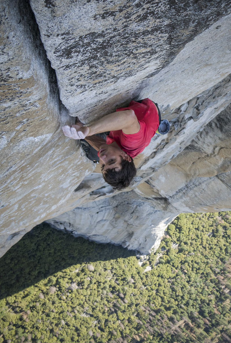 Alex Honnold free solos on El Capitan's Freerider in Yosemite National Park.